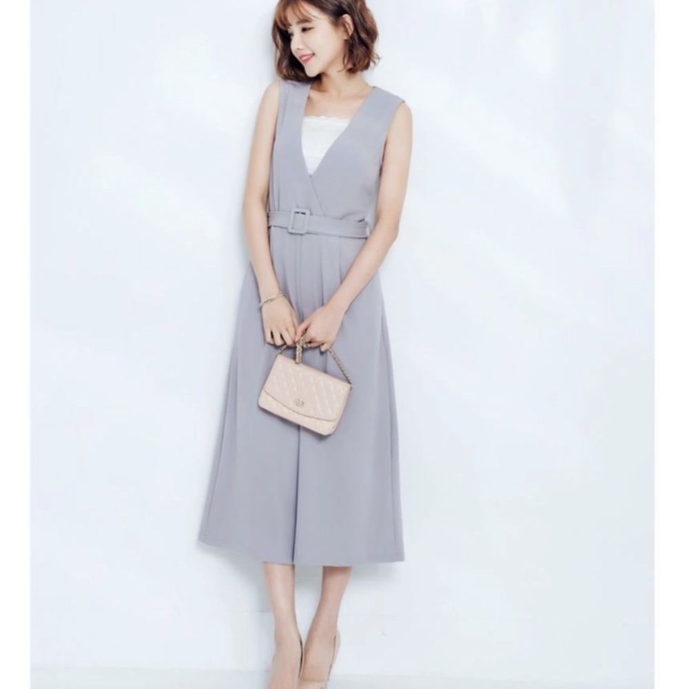Tokyo Fashion V-neck wide leg gray jumpsuit